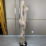 Sexy and shiny rhinestone with printed pattern, women's evening dress, fishtail long dress