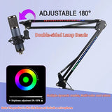 Bracket Microphone Arm with RGB Light Rotatable Suspension Boom Scissor Stand