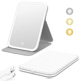 PU Leather Vanity Mirror 3 Colors Light Modes Travel Makeup Mirror  360°Rotation Lighted Cosmetic Mirror with Adjustable Stand