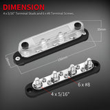 DaierTek 12V Distribution Block 6 #8 (M4) Screw 4 x 5/16" (M8) Terminal Stud Marine Battery Bus Bar