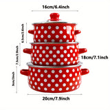 3pcs, Soup Pot, Enamel Thickened Double Ear Soup Pot, High Temperature Resistant, Cooking Pot, Barbecue Stew Pot, Frying Pan