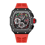 PINTIME Man Watch Waterproof 30m Quartz Wristwatch Luxury Tonneau Case Chronograph Silicone Strap Calendar Luminous Reloj Hombre