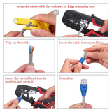 Portable RJ-11, 6P/RJ-12, 8P/RJ-45 Ethernet Crimping Tool Kit,20 Connectors,20 Caps,1 Network Cable Tester