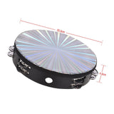 8 Inch Wooden Radiant Tambourine Handbell Hand with Double Row Jingles Reflective Drum Head Musical Percussion Instrument