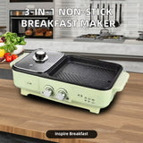 3 in 1 Electric Breakfast Maker Non-Stick Multifunction Cooker with Toaster Oven and Frying Pan for Home Use Plastic Housing