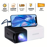 Mini portable projector, you can update your movies, enjoy high-definition TV gaming experiences compatible with Android/iOS/Windows/HDMI/USB, and more.