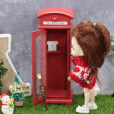 1/12 Scale Wooden Telephone Booth Figurine Miniature Ornament Craft Accessory For Dollhouse Pretend Play Toys