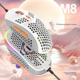 For M8 Ergonomic Gaming Cool Hollow Out Modeg Wired RGB Lighting Lightweight Mouse Color Matching Design