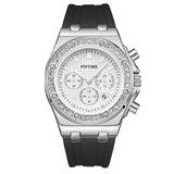 PINTIME Watch for Men Sports Silicone Strap Fashion Quartz Wristwatch Waterproof 3br Casuals Diamond Alloy Case Calendar Clock