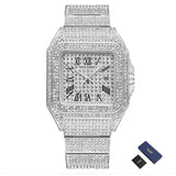 Watch for Men Ice Out Square Watches Luxury Diamonds Quartz Wristwatches Waterproof Black Leisure Business Relogios Masculino