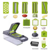 1Pc Green Black 12 in 1 Multifunctional Vegetable Cutter Shredders Slicer With Basket Fruit Potato Chopper Carrot Grater