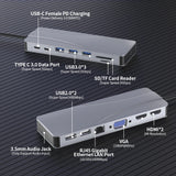 14 in 1 Hub Triple Display USB Docking Station with 2 4K HDMI VGA Gigabit Ethernet Power Delivery Type C Port hub