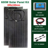 600W/300W Solar Panel Kit - 18V Flexible Monocrystalline Solar Cell Battery Charger for Outdoor, Phone, Camping, Yacht, Car, RV, Boat
