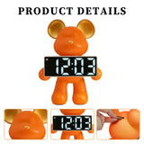 Resin Nordic Alarm Desktop Ornament for Bedroom Miniature Bear Clock Figurines Battery/Plug-in Use Handicraft Holiday