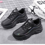2024 new comfortable with breathable leather and casual height increasing soft sole, black sports dad shoes, women's shoes