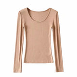 Round Neck Stretch Slim Fit Long-sleeved T-shirt Women