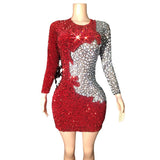 2024 New Temperament Red Fine Shining Patch Color Design Sense Wrapped Hip Short Skirt Banquet Dress