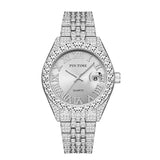 PINTIME Watches Men Luxury Diamond Iced Out Stainless Steel Strap Rome Dial Fashion Quartz Wristwatches Waterproof Reloj Hombre