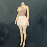 Pink Luxury Elegance, Spectacle, Small Diamond Skirt, Feather Adult Dress, Party Evening Dress