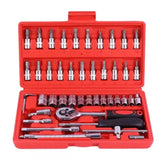 46pcs Socket Combination - 1/4 Inch Small Fly Ratchet Torque Screwdriver Wrench Auto Repair Home Technical Tool Kit