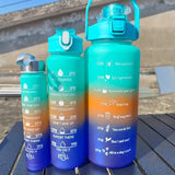 Sports threepiece gradient color frosted bouncing large capacity sports water bottle set cups