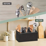 1pc Farmhouse Style Wooden Tableware Rack - 2 Layers of Tableware Box for Kitchen Organization and Storage - Black Finish