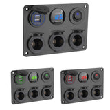 12V 24V Switch Panel Dual USB Chargers 4.2A Cigarette Lighter Plug Socket Power Adapter Outlet for Car Boat RV Voltmeter Toggle