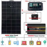 110/220V System 300W PET Solar Panel+150A Charge Controller+12000W 12V to 220V Inverter Emergency Power Generation Kit