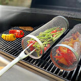 BBQ Rolg Basket Stainless Steel Grilled Cage Round Mesh Vegetable Fries Fish Barbecue Cooking Grill Net