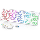 Wireless Keyboard and Mouse Combo RGB Backlit, Rechargeable Light Up Letters, Full-Size, Ergonomic, Sleep Mode, 2.4GHz