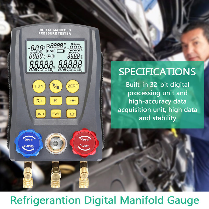Refrigeration Vacuum Pressure HVAC Temperature Tester Digital Manifold ...