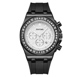 PINTIME Watch for Men Sports Silicone Strap Fashion Quartz Wristwatch Waterproof 3br Casuals Diamond Alloy Case Calendar Clock