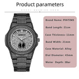 PINTIME Luxury Men's Watches Waterproof 30M Fashion Quartz Wristwatch Iced Out Diamond Case Bling Business Stainless Steel Reloj