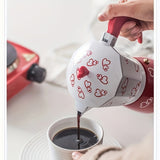 1pc, Coffee Maker Red Heart Octagon Printing Mocha Pot, 3 Cups 6 Cups Love Pattern Mocha Pot Classic Retro
