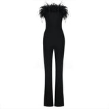 European And American Sexy Tube Top Feather Bandage Jumpsuit