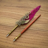 Fountain Pen Set, Retro Sprinkg Feather Pens Calligraphy Writing Dip Kit with Wax Seal Stamp & Replace Nibs, Gift Box