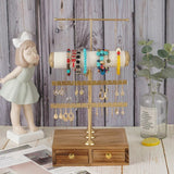 Wooden Bracelet & Base Box Storage 4-Tier Necklace Earrings Watch Jewelry Display Hanging Organizer Holder