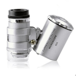 1 PCS Portable Mini Pocket 60X Microscope Handheld Magnifying Glass Loupe UV Light Currency Detector Jeweler Magnifier