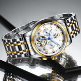 ONOLA brand stainless steel automatic mechanical watch men Tourbillon genuine Leather wristwatch Fashion Business mens Watches