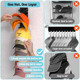 Baseball Caps Hat Rack For Wall With Strong Adhesive To 10 Hats, Cap Organizer Storage Multilayer 2 Mounting