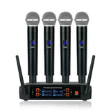 Professional VHF Wireless System 4 Channel Handheld Karaoke Microphone for Home Party Church Event TV Speaker