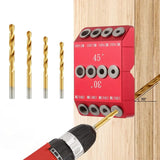 30/45/90° Angle Hole Guide Jig for Angled and Straight Hole,Cable Railing Lag Screw Drilling Template,4 Drill Bits