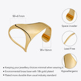 18K Gold Plating Brass Original Design Geometric Solid Curved Palm Bracelet