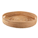 Round Rattan Serving Tray Decorative Woven Ottoman Trays with Handles for Natural()