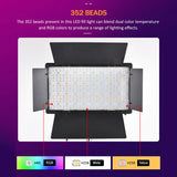 36W RGB Photography Bi-color Light Panel 352pcs LED Beads 3200K-5600K Dimmable with Metal Barndoors Remote Controller