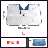 Foldable Sun Shade with Ring Pull Cord Front Windshield Car Sunshade Umbrella for Sedan SUV Pickup