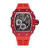 PINTIME Promotion Sale Men Fashion Sport Watch Chronograph Function Stopwatch Red Rubber Strap Auto Date Male Luxury Wristwatch