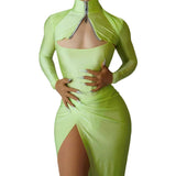 Luxury female socialite temperament low-key solid color long design sense, company dinner party evening dress sexy suspender