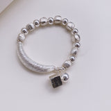 S925 Sterling Silver Square Bead Bracelet Women's Personality