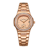 PINTIME Watch for Women Luxury Stainless Steel Strap Quartz Wristwatch Waterproof 3Bar Calendar Girls Watch Casuals Reloj Mujer